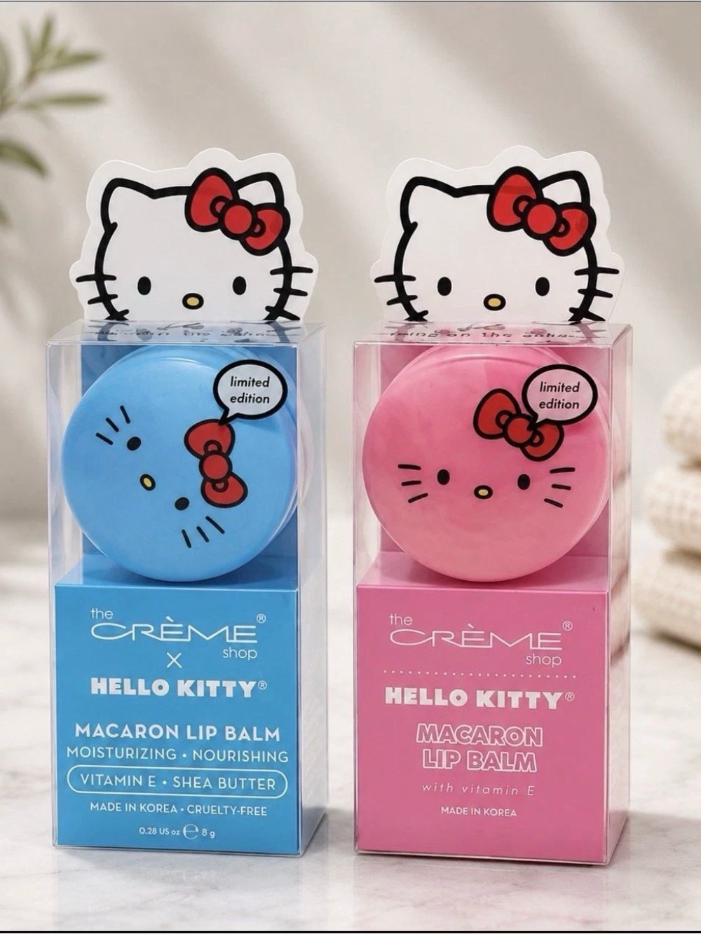 (2) The Crème Shop Hello Kitty Macaron Lip Balm, Vitamin E Shea Butter 0.28 oz